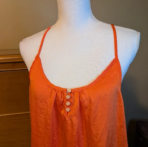 aerie Intimates Women's Satin Sleepwear Dress Adjustable Straps Orange Crush - Picture 3 of 14